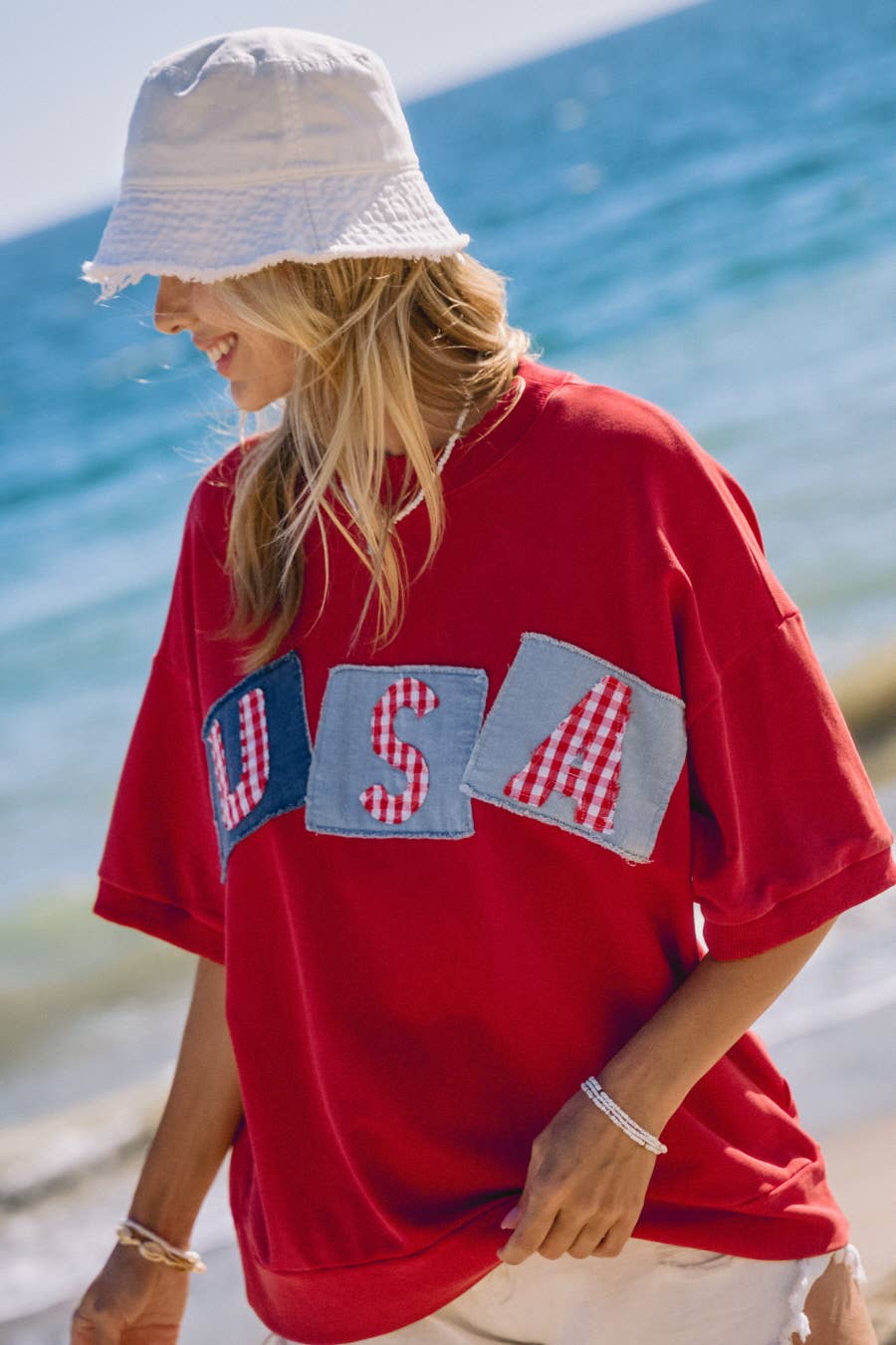 Plus USA Logo Patch French Terry Top: Washed Red / XL