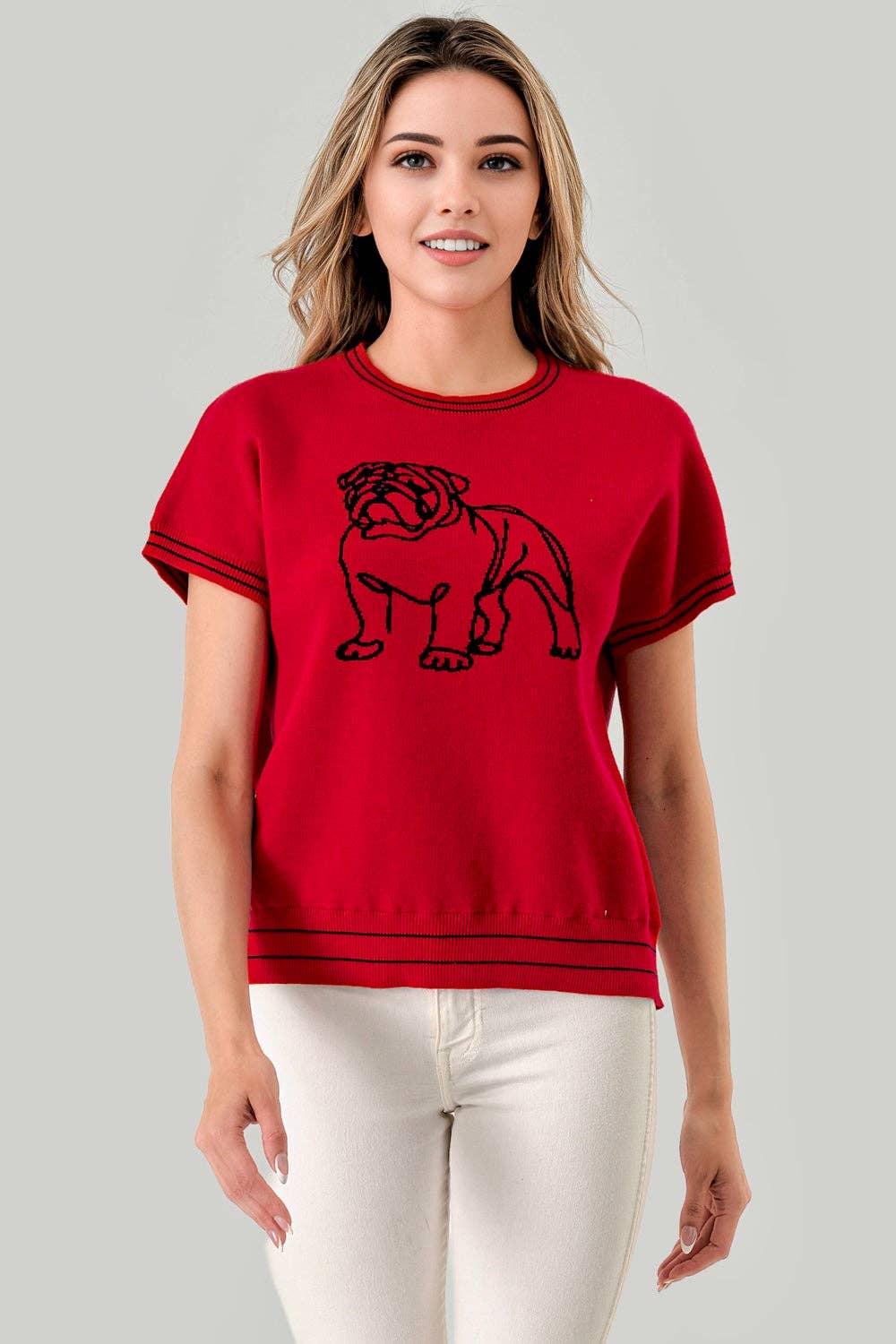 Mbt 4155 Abstract Bulldog Gameday Sweater Top Red 