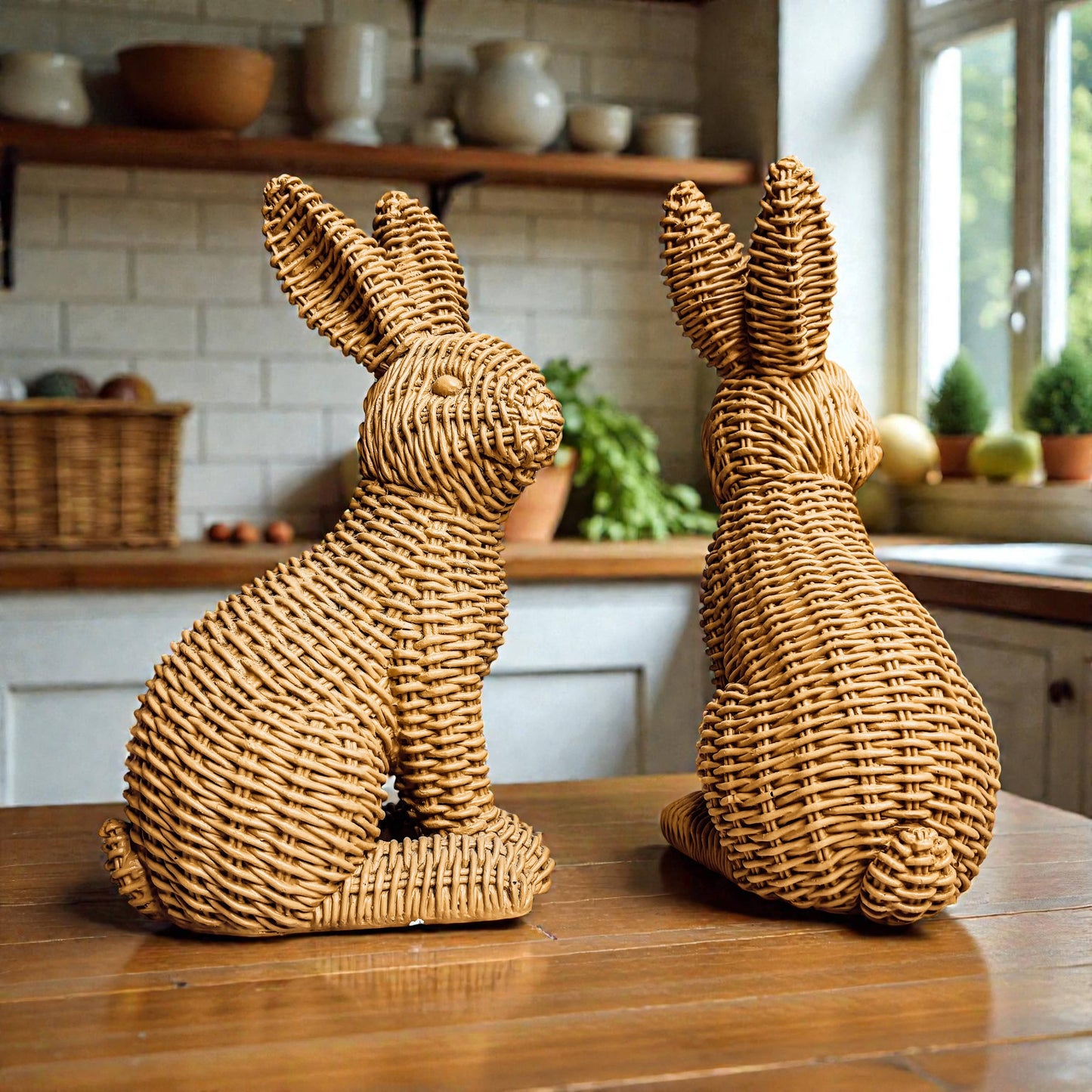 Rabbit Statue Wicker Weave Bunnies, Easter Bunny Home Decor: Brown