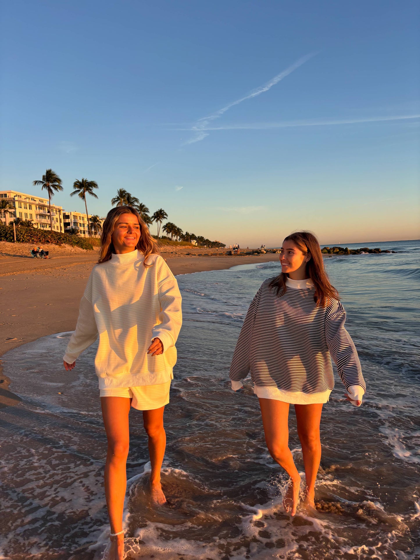 Dark Navy Blue and White Big Striped Mockneck Sweatshirt: Navy Blue/White Big Stripes / Medium