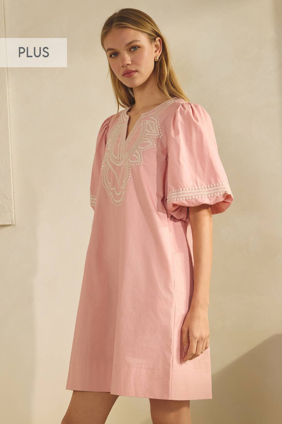 Plus Cotton Poplin Mini Dress: Misty Blue / Plus Size / 3XL