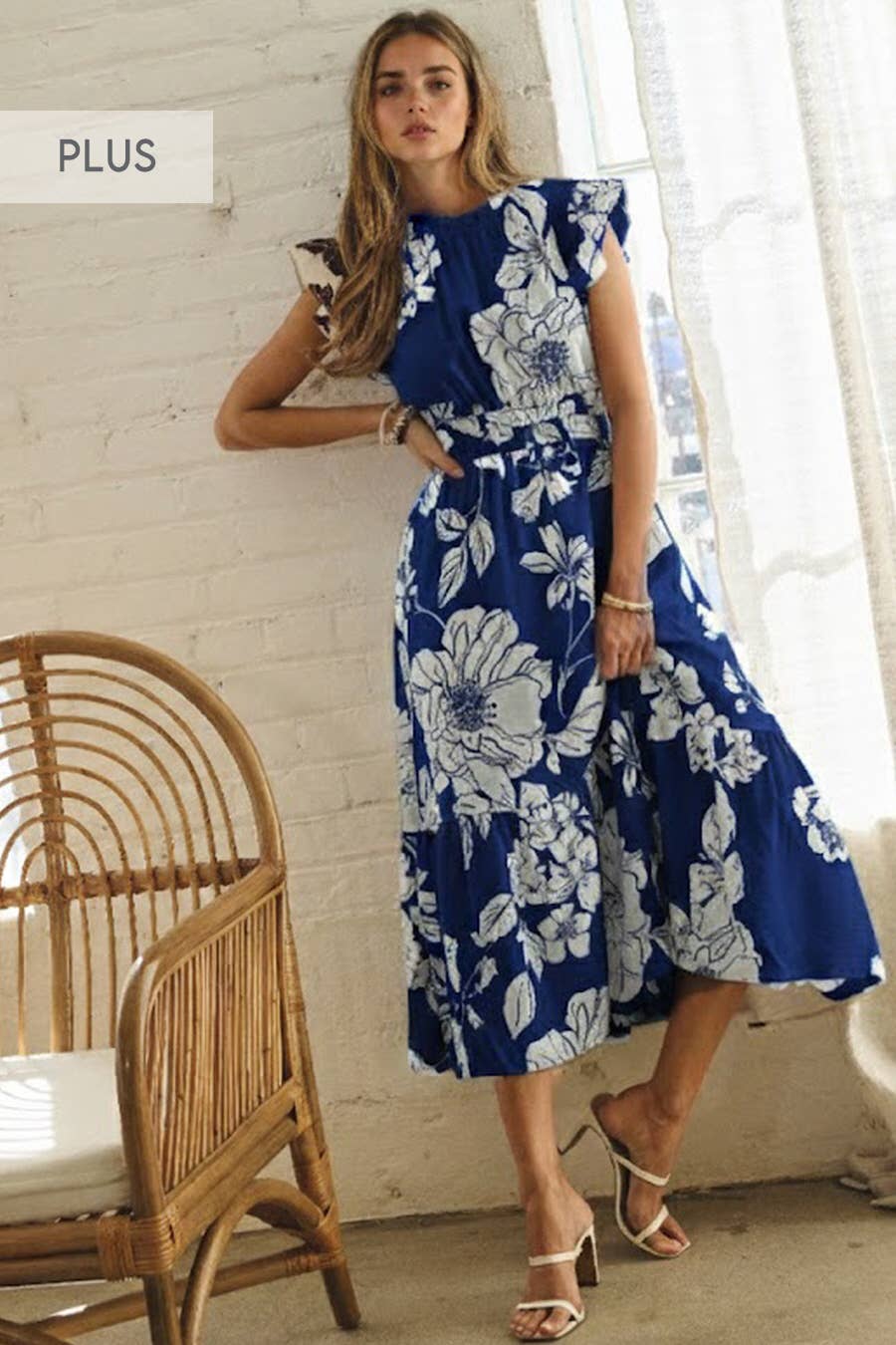 Plus Flutter Sleeve Dress: Imperial Blue / Plus Size / 2XL