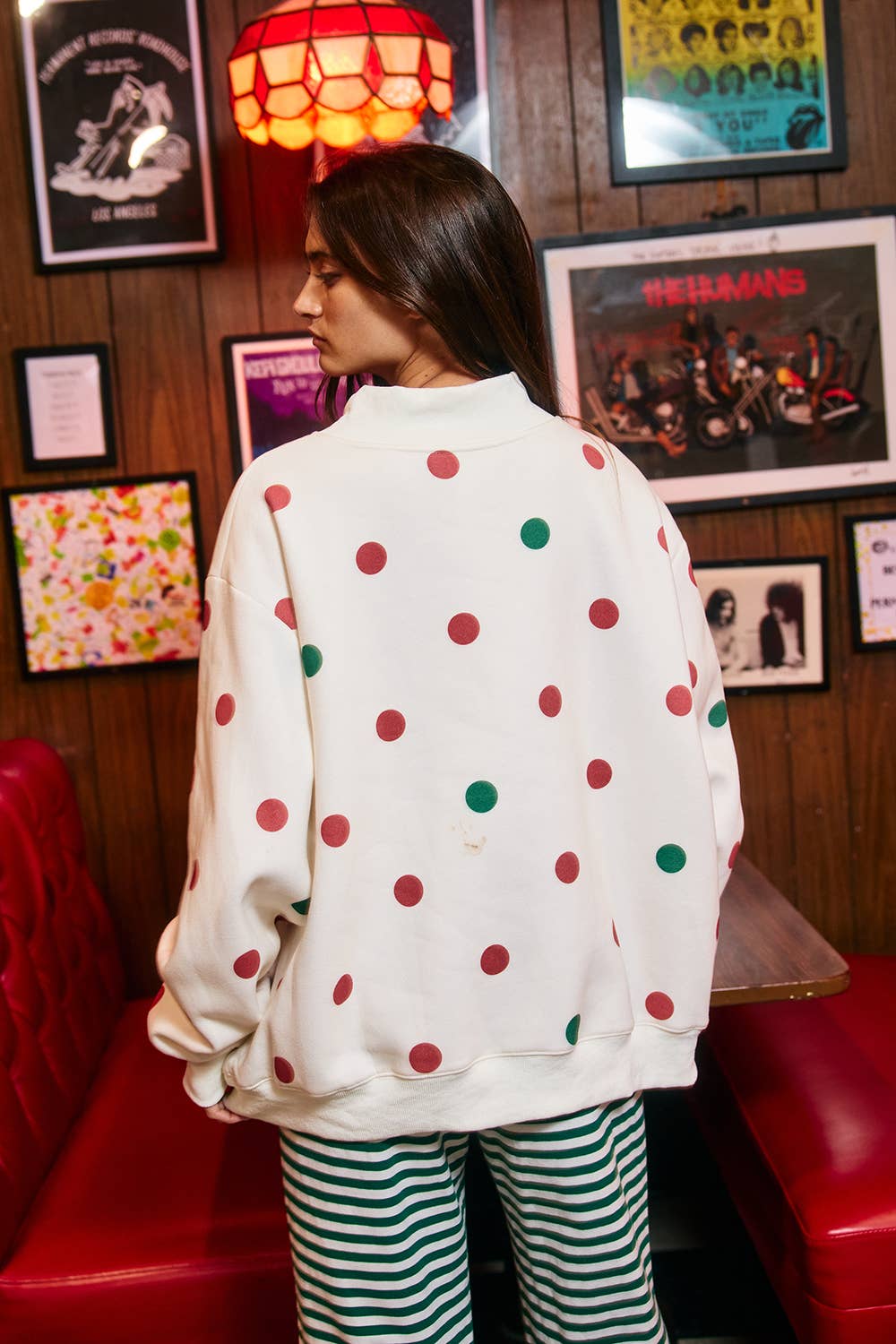 IT2594E-JOY | 'JOY' Applique Patch Polka-Dot Sweatshirt: Cream / L/XL