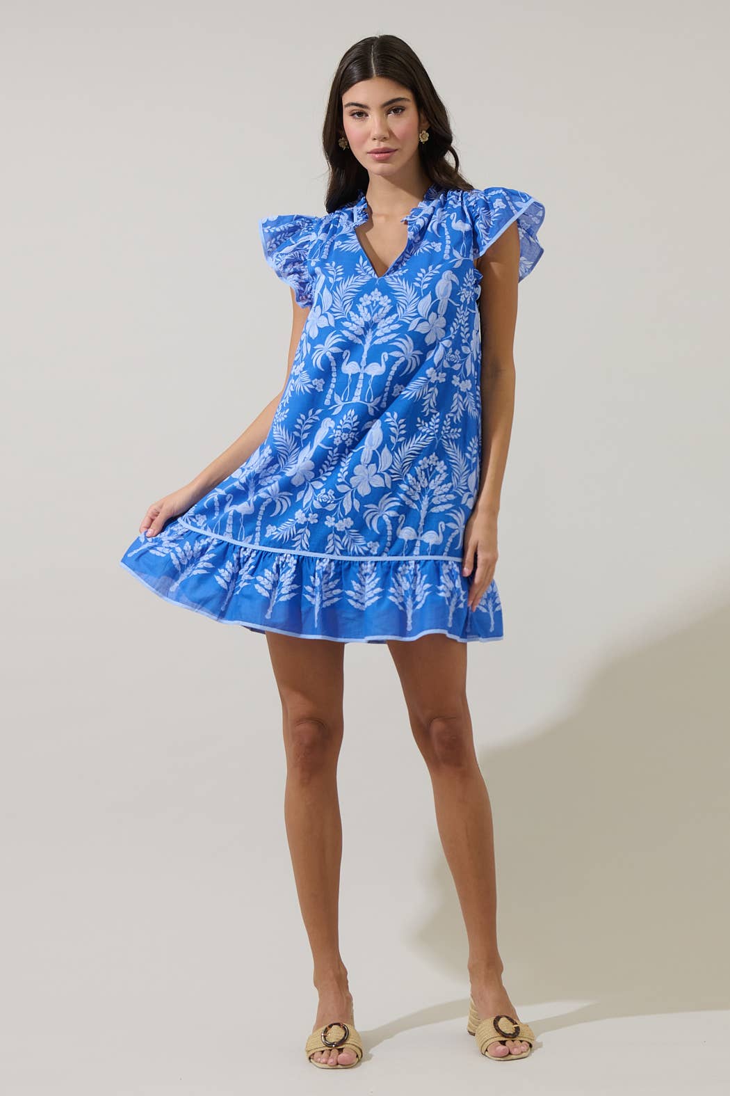 Davina Floral Ebba Shift Mini Dress: COBALT-WHT / S