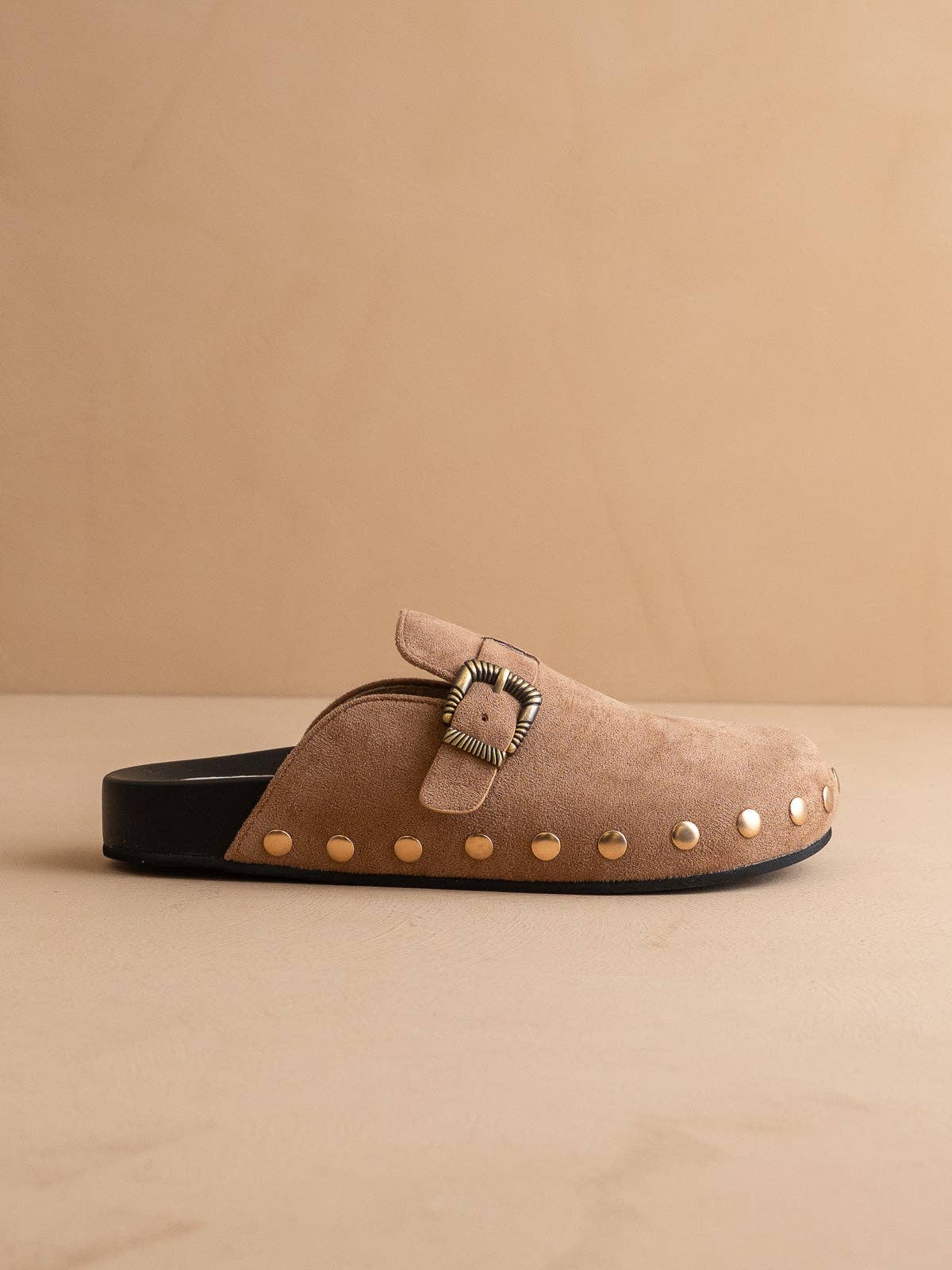 The Toni | Latte Studded Buckle Clog: LATTE / 8