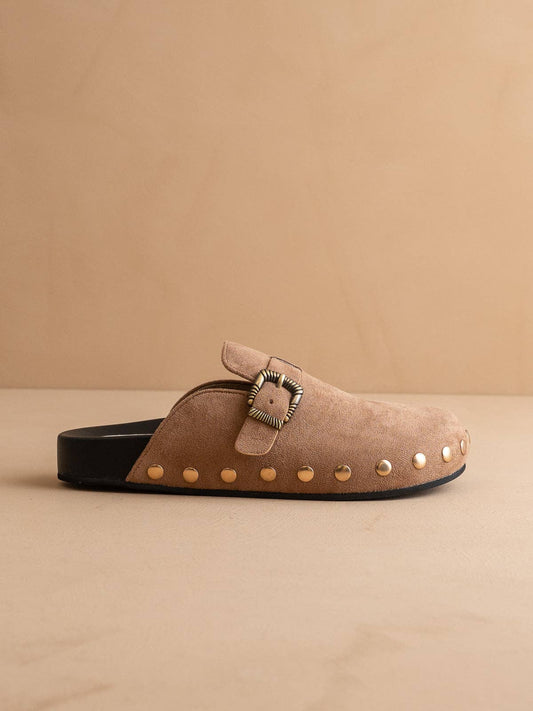 The Toni | Latte Studded Buckle Clog: LATTE / 8.5