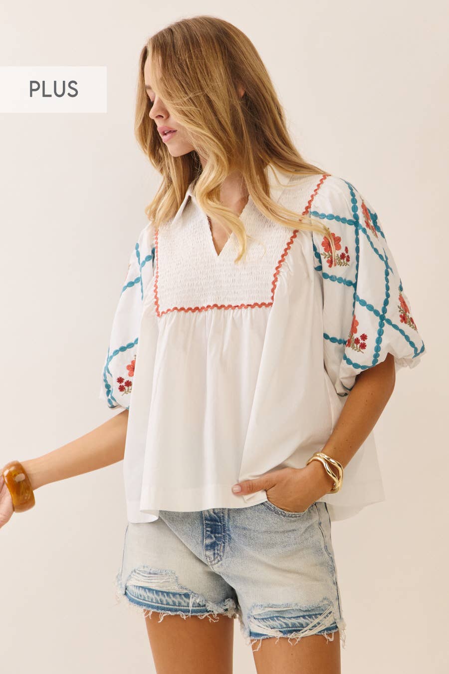 Plus Cotton Poplin Top: White / Plus Size / 2XL