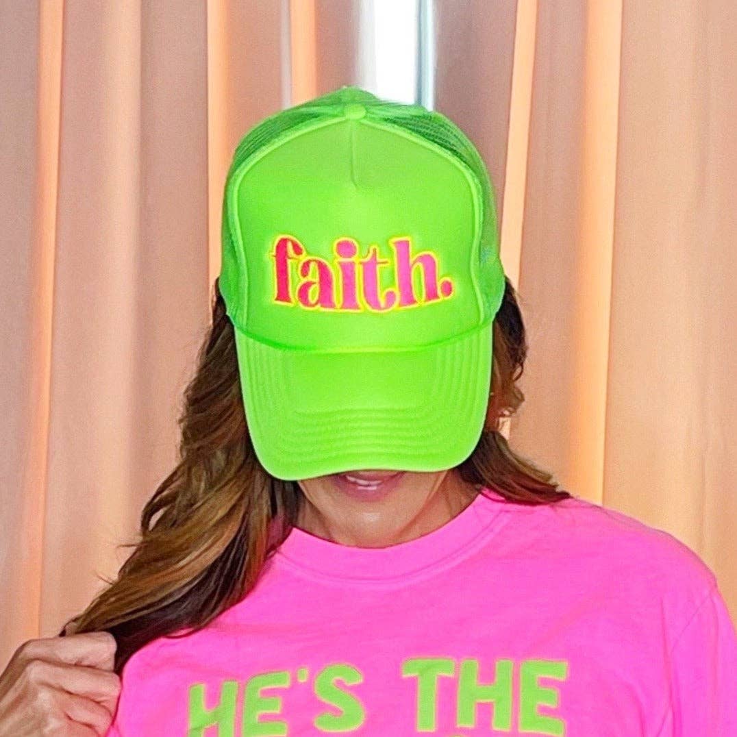 Neon faith. Trucker Hat: Neon Green - pink/yellow thread