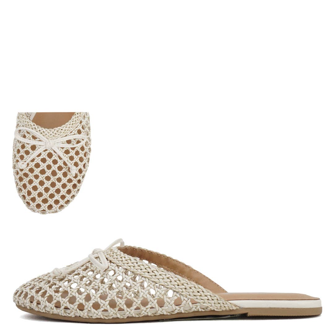 Soda DEXTER Women Braided Mesh Vamp With Bow Tie Slipon Mule: BONE PU / D12-5.5(1)-6(1)-6.5(1)-7(2)-7.5(2)-8(2)-8.5(1)-9(1)-10(1)
