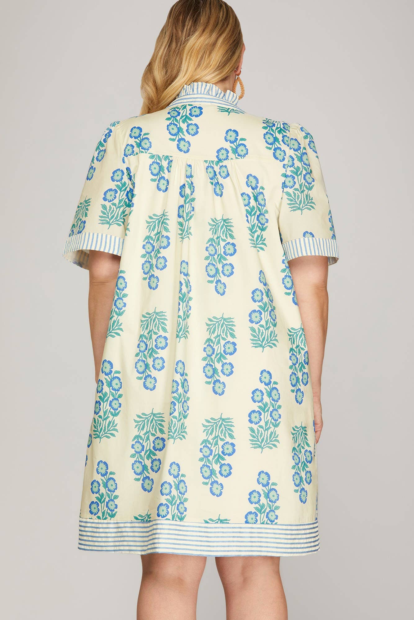 Plus Button Down Printed Mini Dress: BLACK/BLUE / 2-2-2(XL-1XL-2XL)