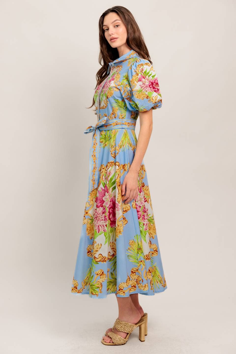A printed woven midi dress - ID23438: LIGHT BLUE MULTI / Contemporary / M