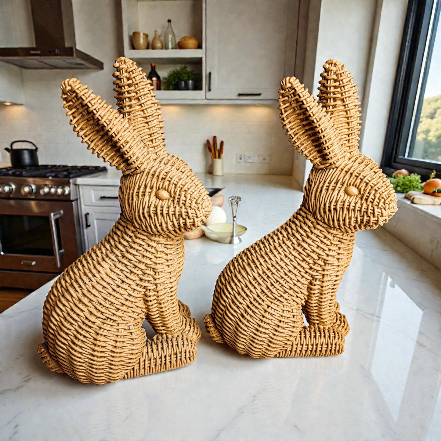 Rabbit Statue Wicker Weave Bunnies, Easter Bunny Home Decor: Brown