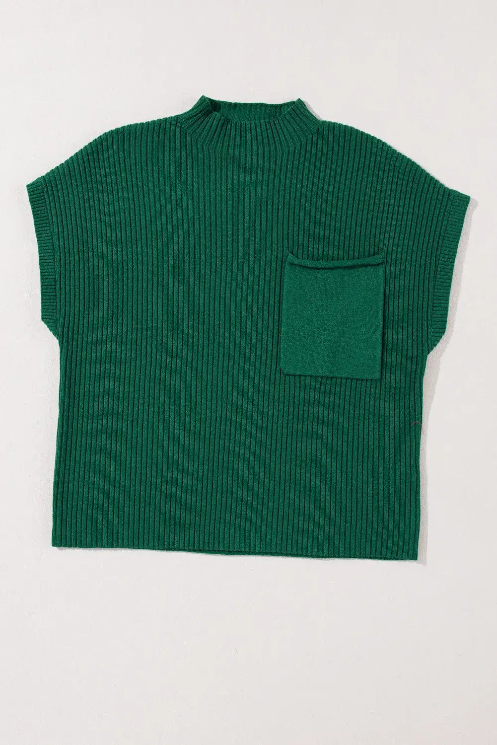 Oatmeal Patch Pocket Ribbed Knit Short Sleeve Sweater: Oatmeal / 50%Viscose+28%Polyester+22%Polyamide / S