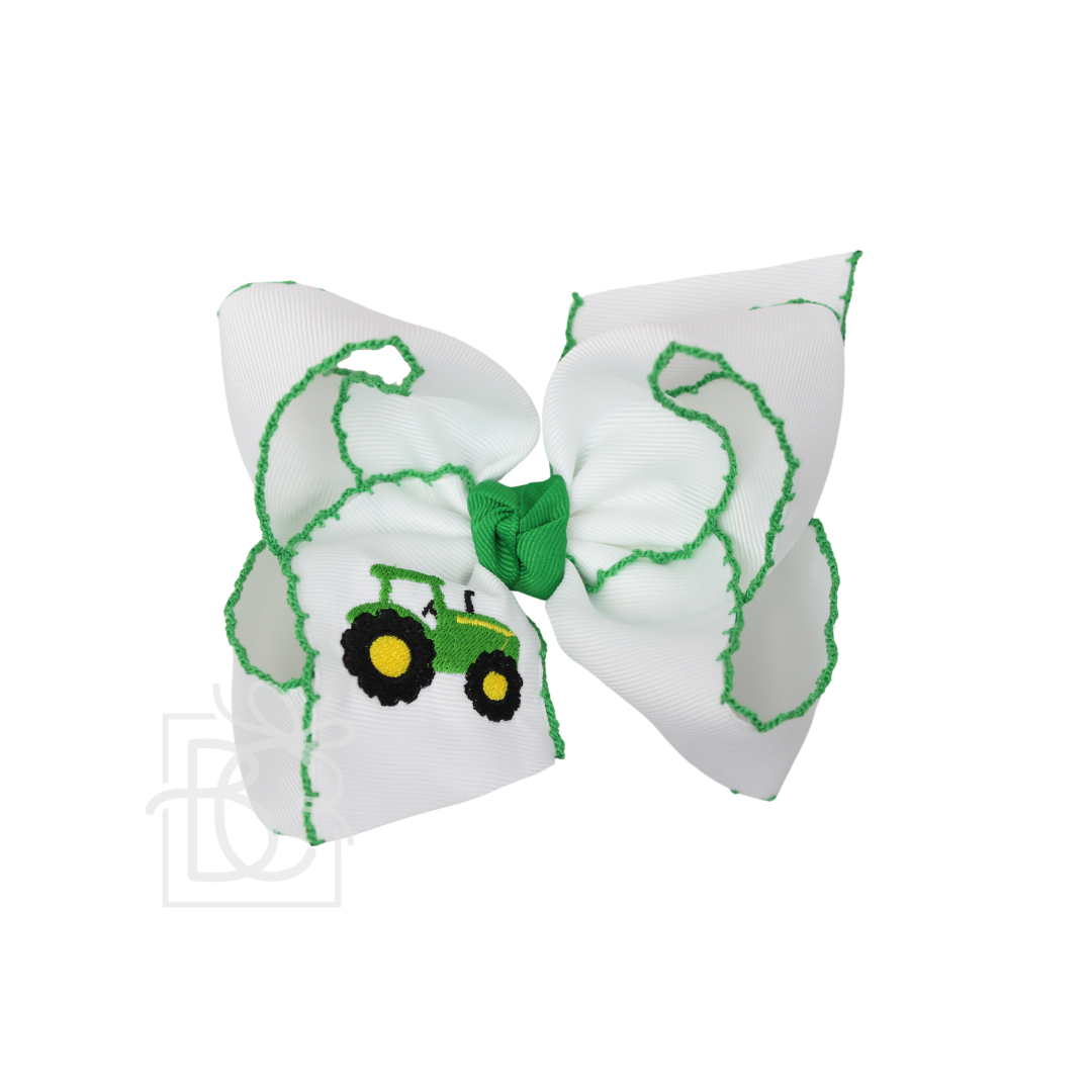 EMBROIDERED TRACTOR HAIR BOW ON ALLIGATOR CLIP : 4.5" Large