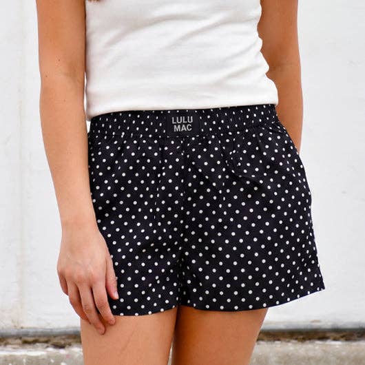 BXMPD- BLACK MINI POLKA DOT BOXER: BLACK MINI / Large