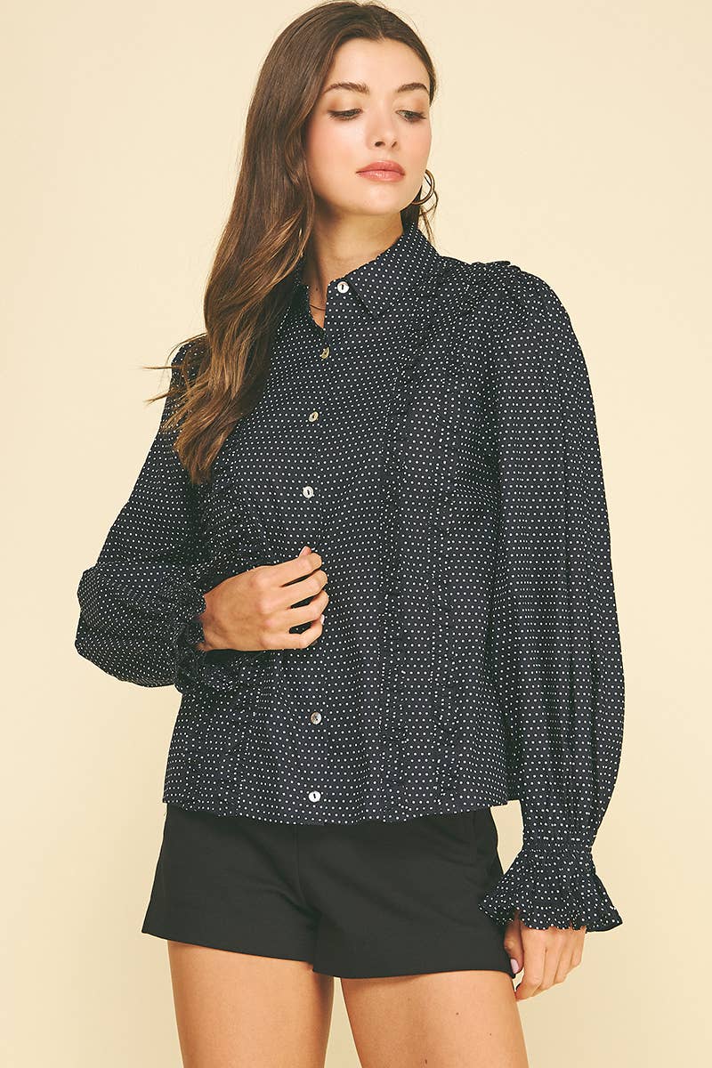 POLKA DOT BUTTON DOWN SHIRT - 7454T: COCO / S