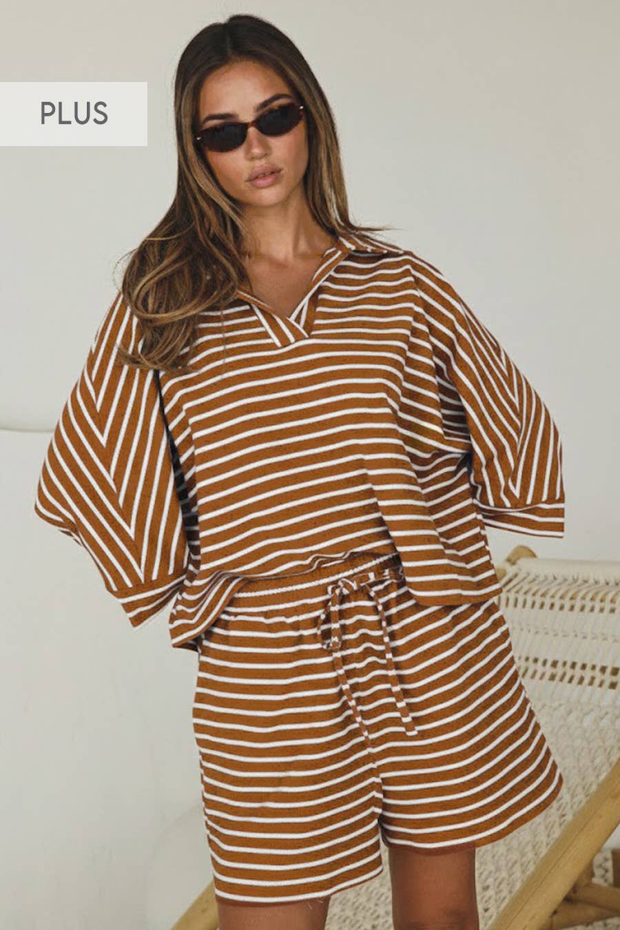 Plus Two-piece Set: Navy Stripe / Plus Size / 2XL