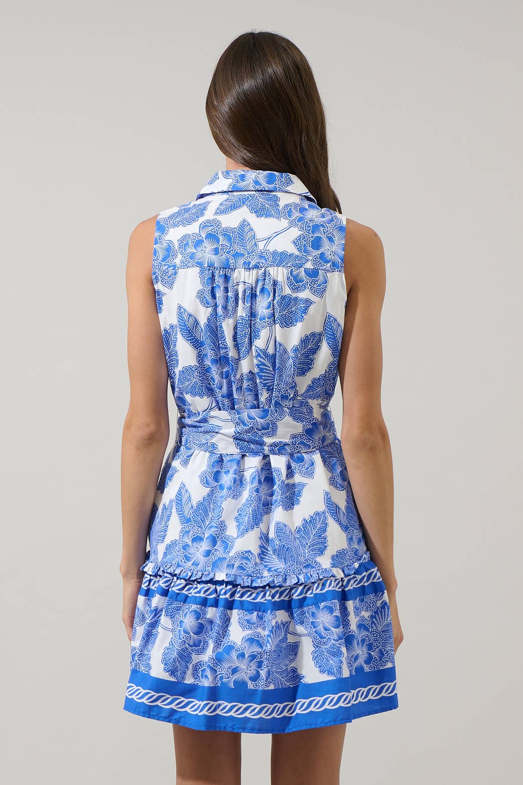 Rency Floral Zady Sleeveless Mini Dress: WHT-BLU / XL