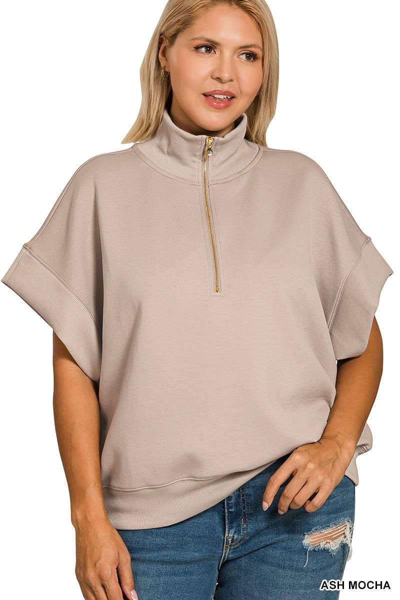 Plus Scuba High Neck Half Zip Short Slv Pullover: CORNFLOWER BLUE / 2-2-1(1X-2X-3X)