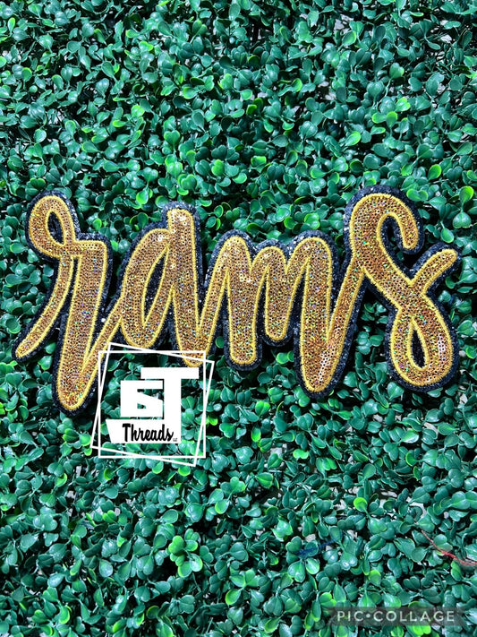 Gold Cursive Sequin Rams....Patches Only: Gold Cursive Sequin Rams
