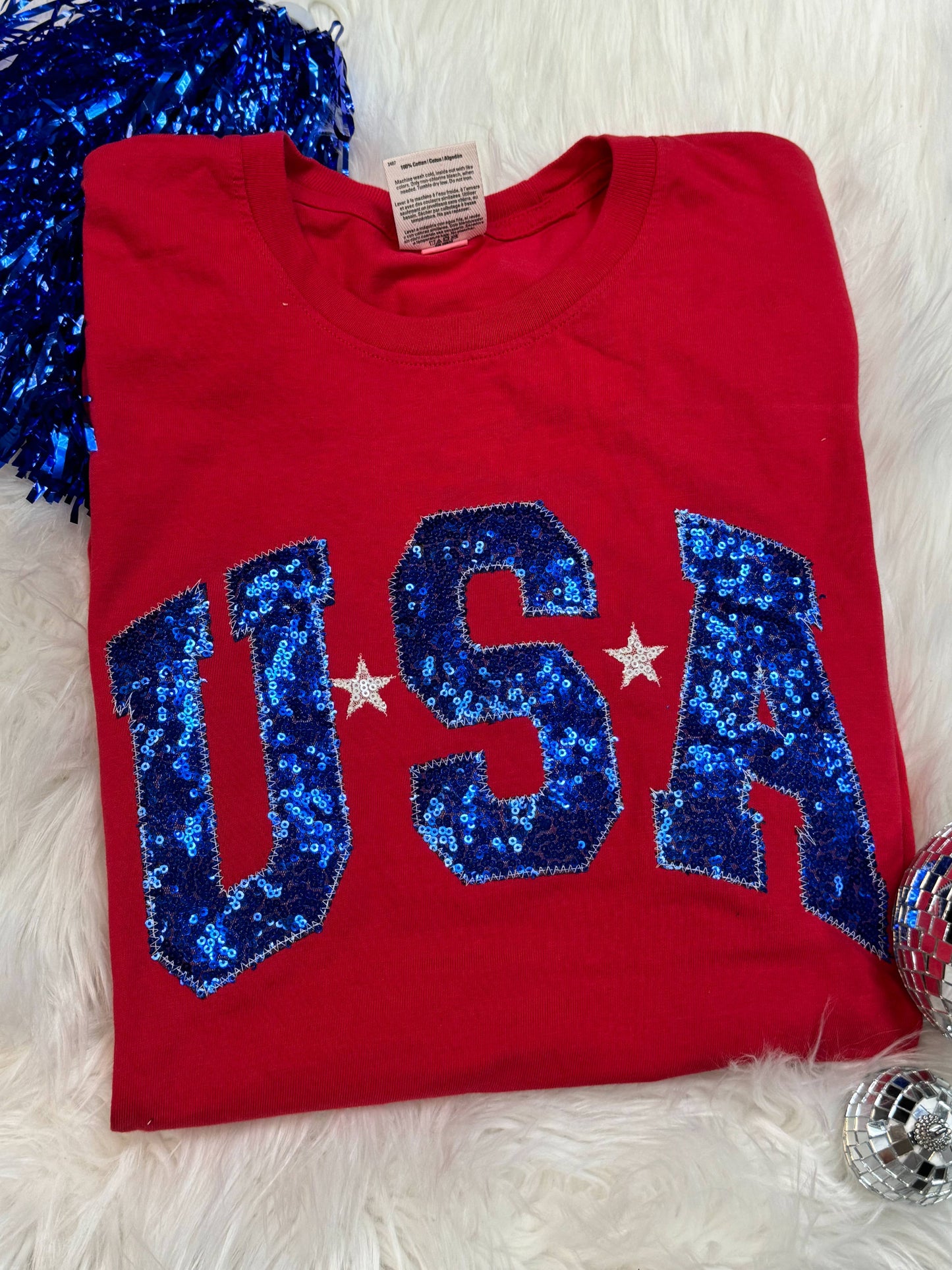 Red USA Patriotic 4th of July Short Sleeve: Small
