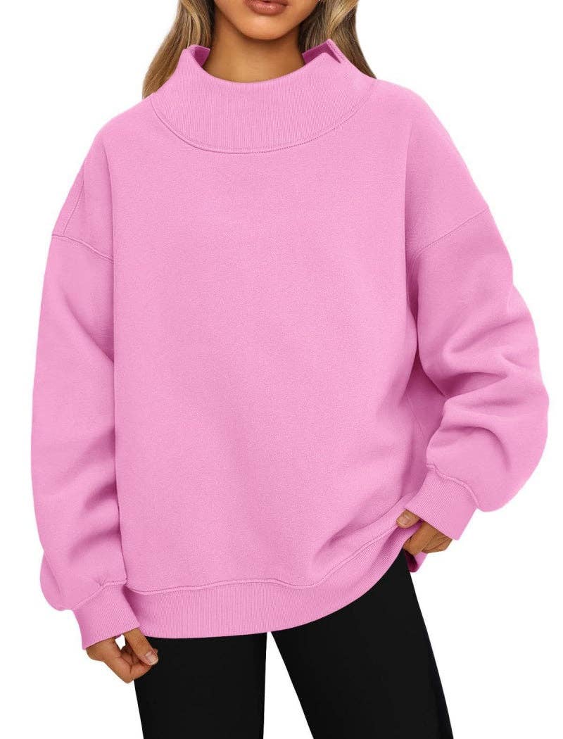 Elevated Mock Neck Loose Top: GREY / 2XL