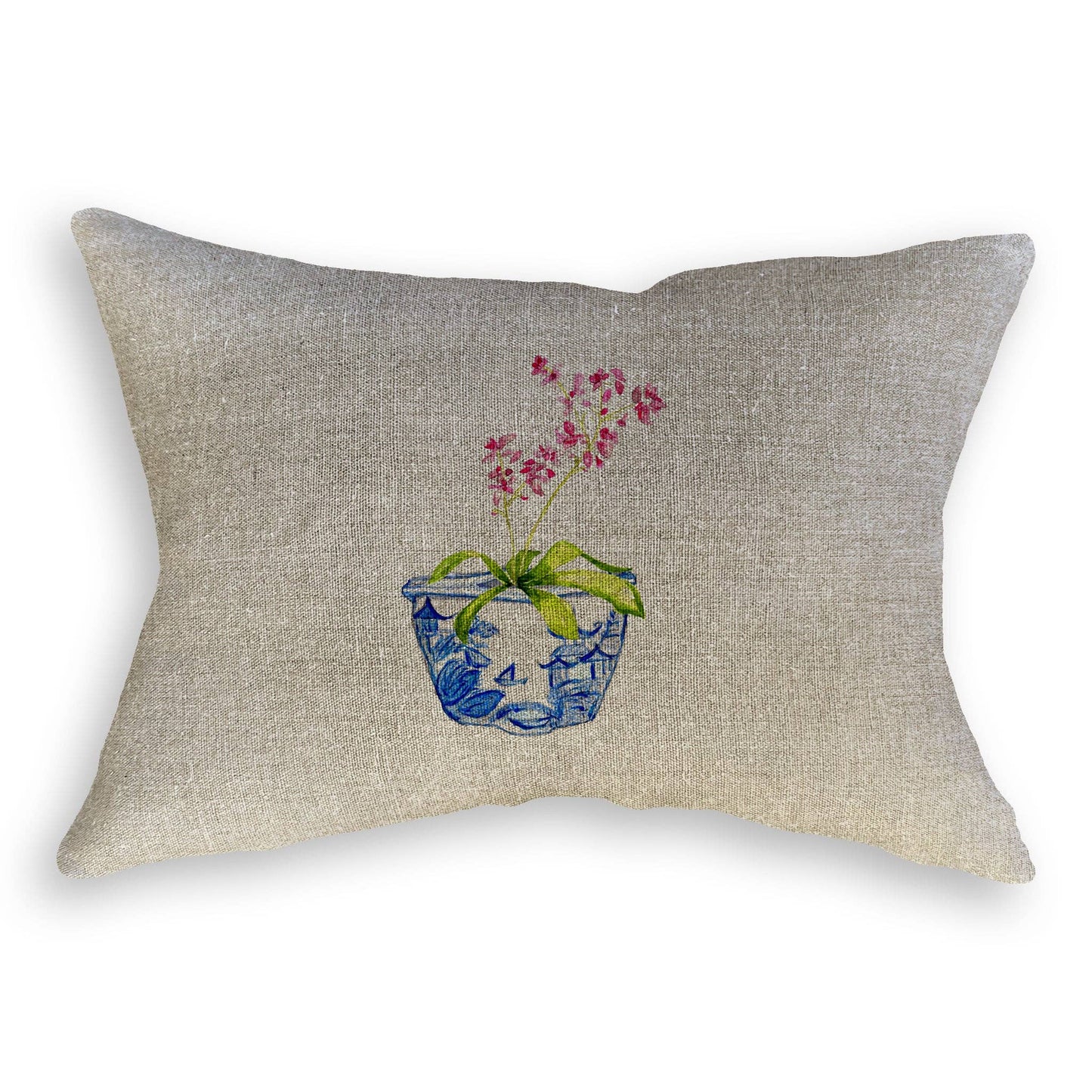 Blue & White Bowl with Pink Orchid: Dishtowel / -