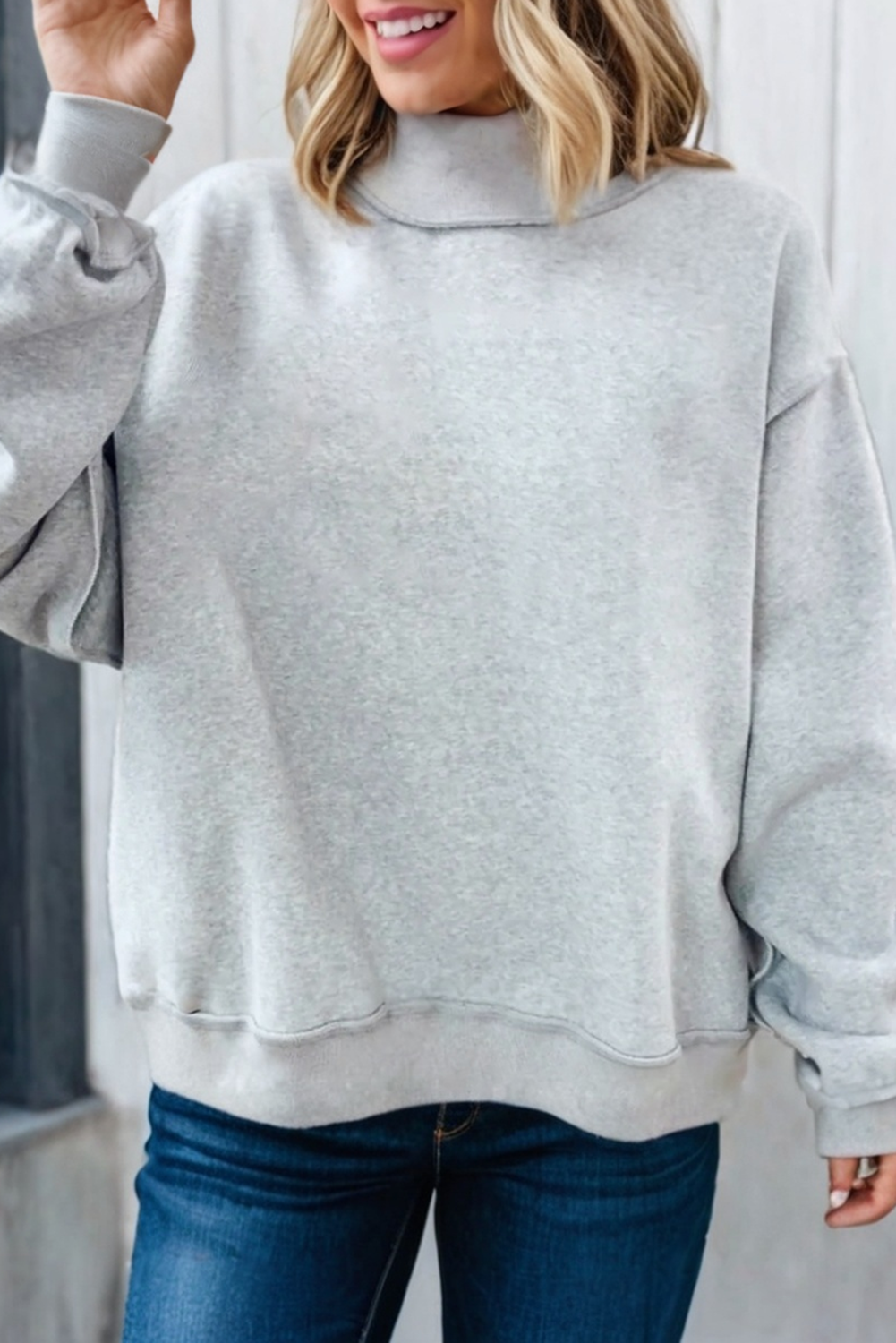 LAS Oversize Drop Shoulder Reversible Sweatshirt (S-XL): Light Grey / Missy / S