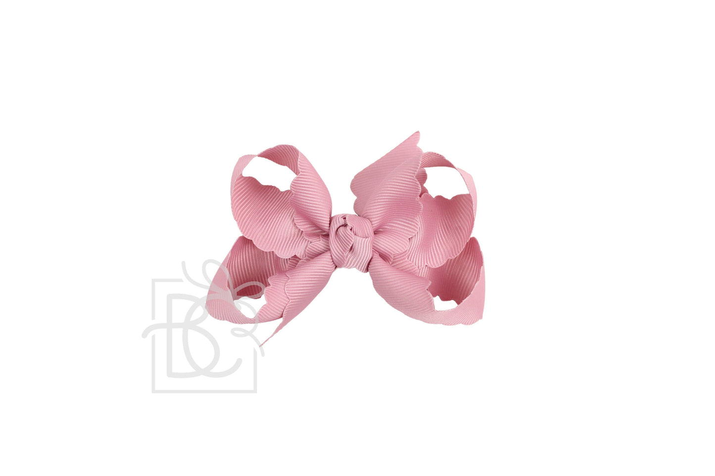 SCALLOPED EDGE BOW: Powder Pink / 4.5" Large - 1.5" Ribbon on Alligator Clip