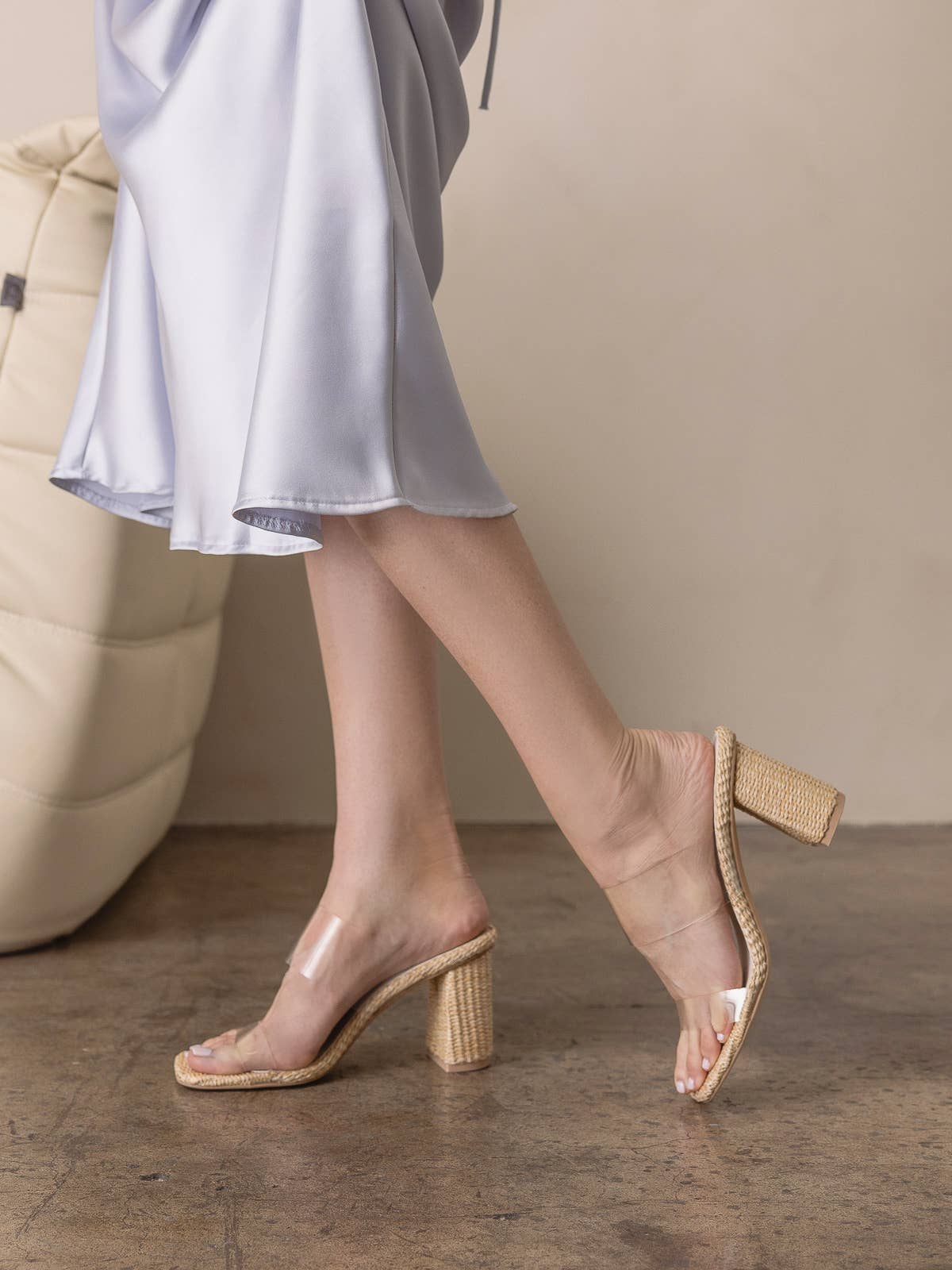 The Francee | Natural Transparent Double Strap Raffia Heel: NATURAL / 6.5