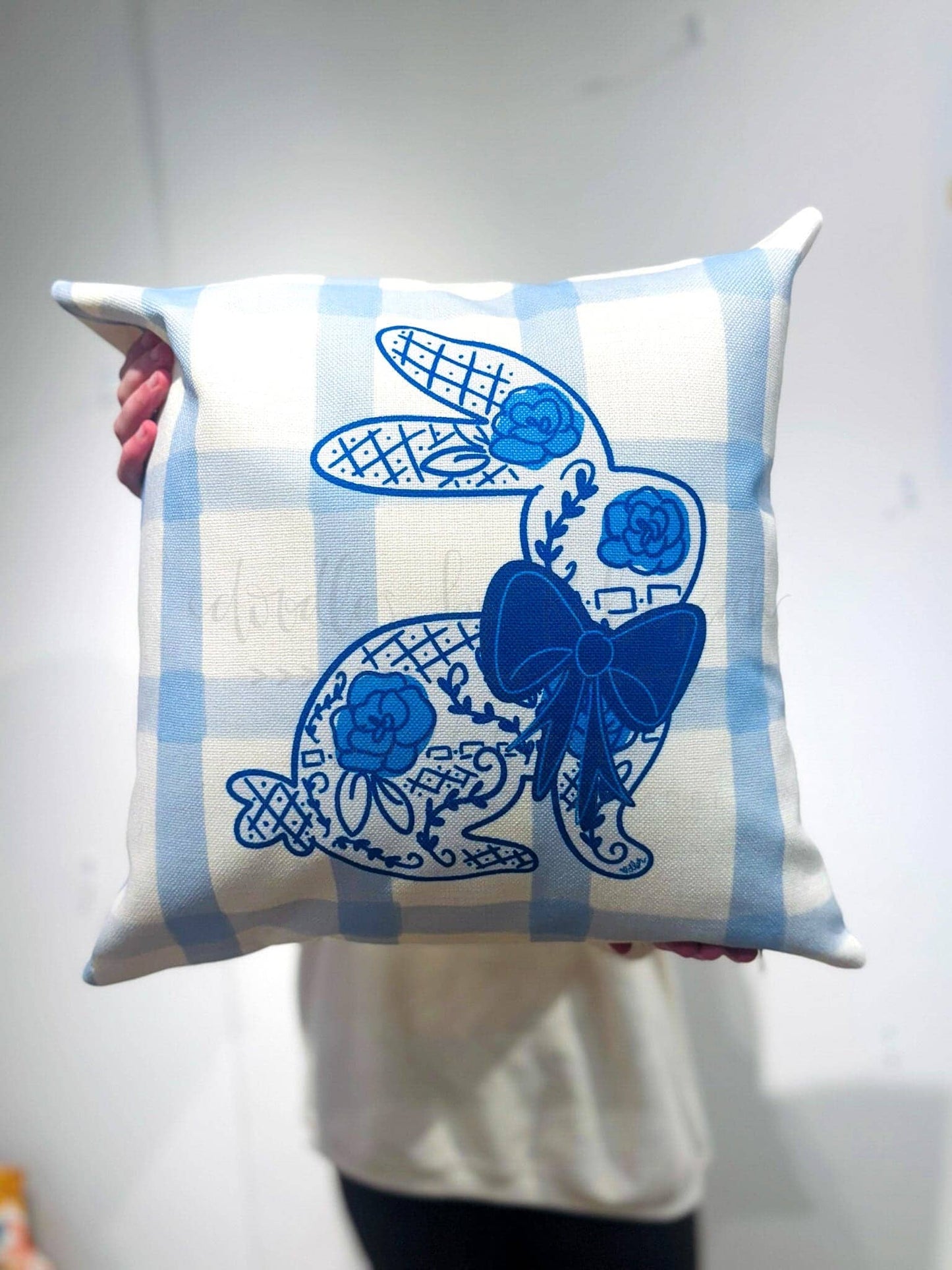 Blue Bunny Bow Pillow