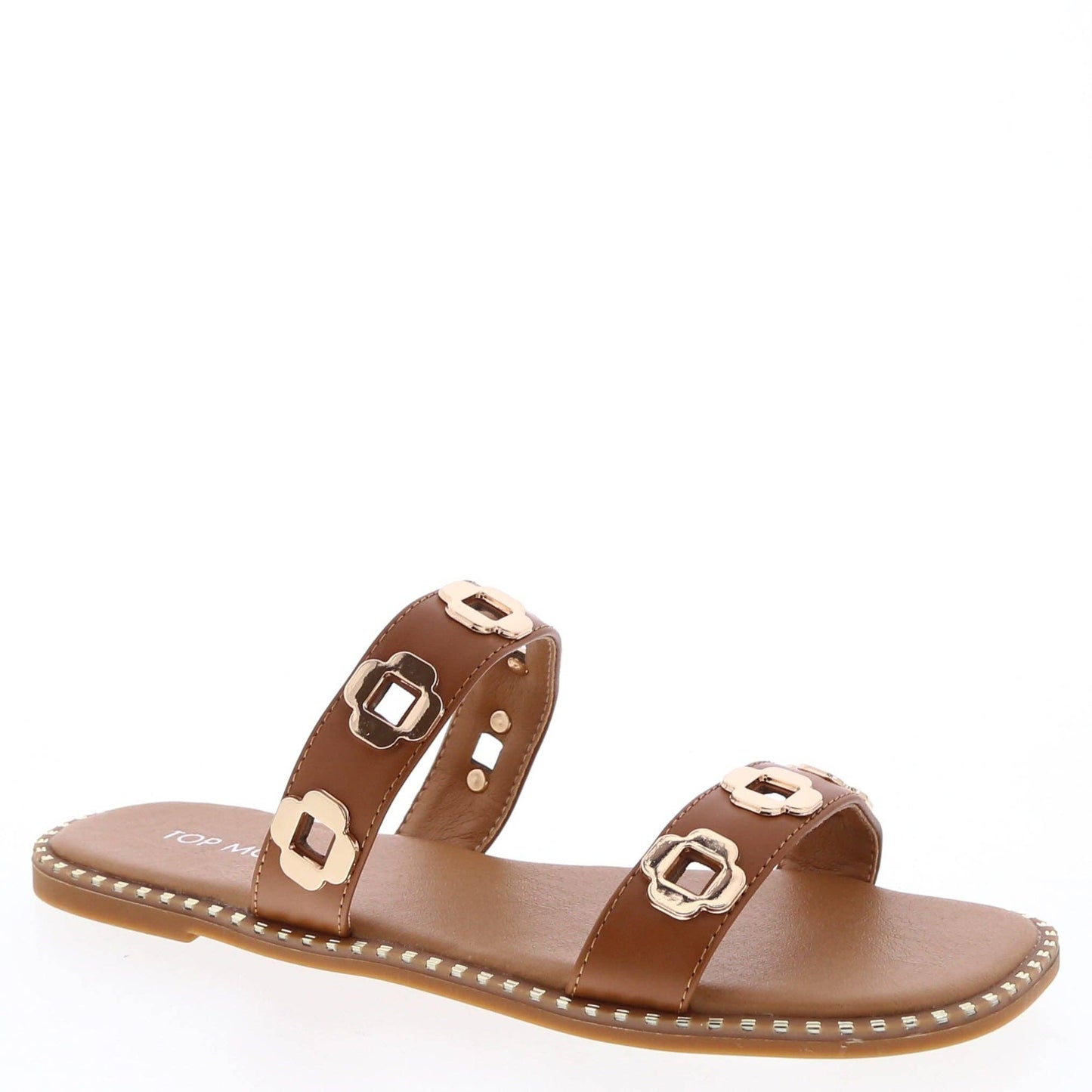 Top Moda CLEO-1 Women Metal Studded Dual Strap Flat Sandals: BEIGE RAFFIA / G18-5.5(1)-6(2)-6.5(2)-7(3)-7.5(3)-8(2)-8.5(2)-9(2)-10(1)