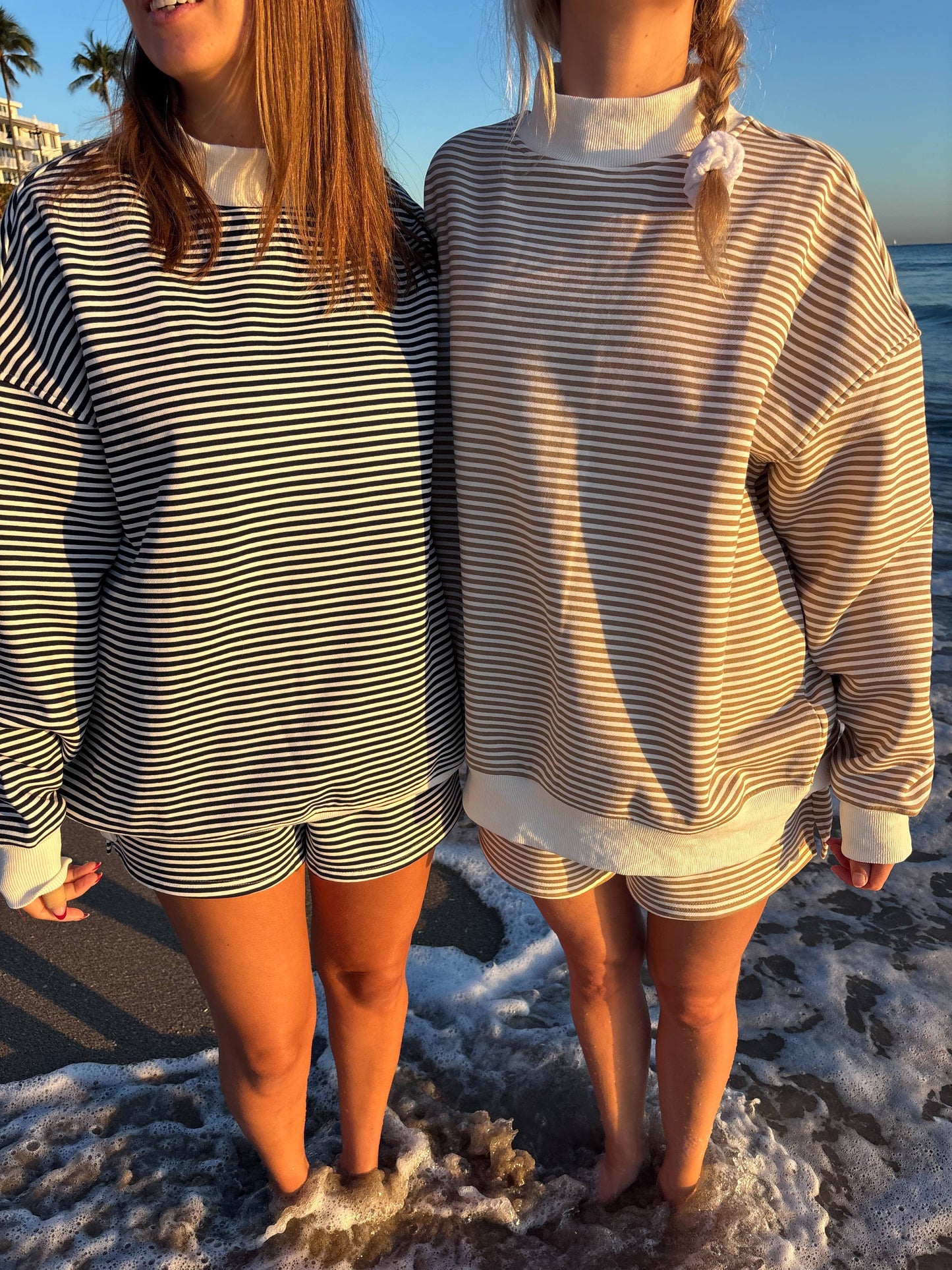 Dark Navy Blue and White Big Striped Mockneck Sweatshirt: Navy Blue/White Big Stripes / XL