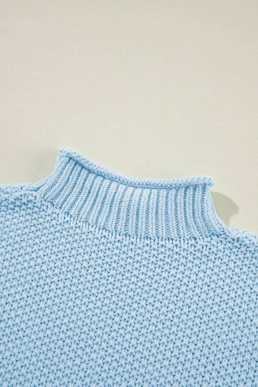 Iceland Blue High Neck Bat Short Sleeve Sweater: Iceland Blue / 60%Cotton+40%Acrylic / S